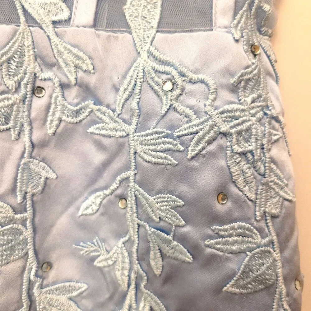 Light Blue Lace up sheer CORSET Mini Dress Fairycore Coquette Hoco PROM XS 0 - 2 - Picture 6 of 8